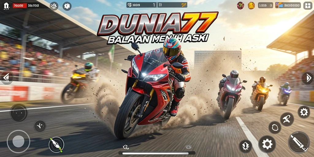 Tampilan menarik gameplay DUNIA77 saat balapan motor.