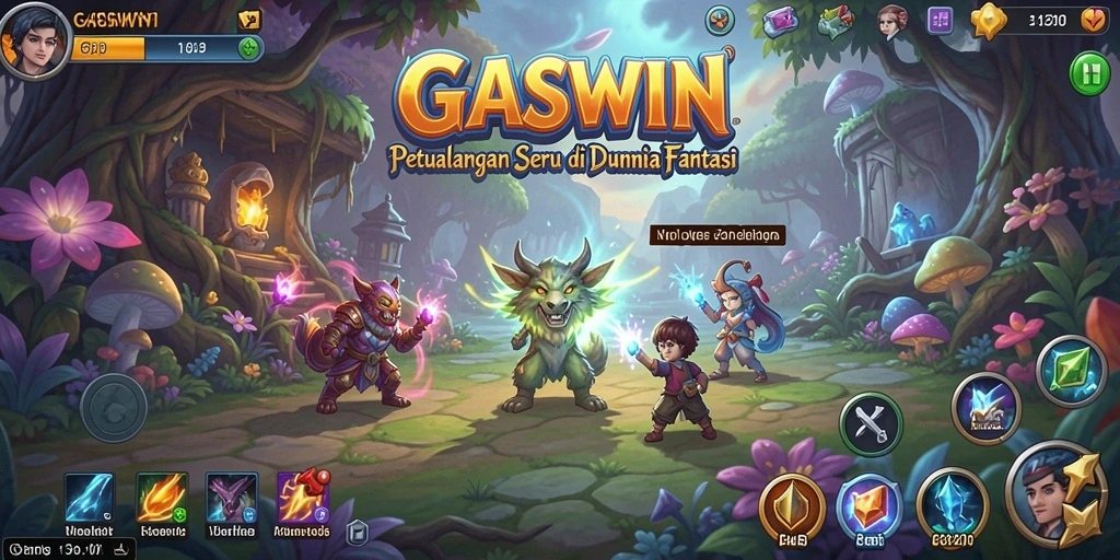 Screenshot dari gameplay GASWIN menampilkan aksi seru dan lingkungan yang indah.
