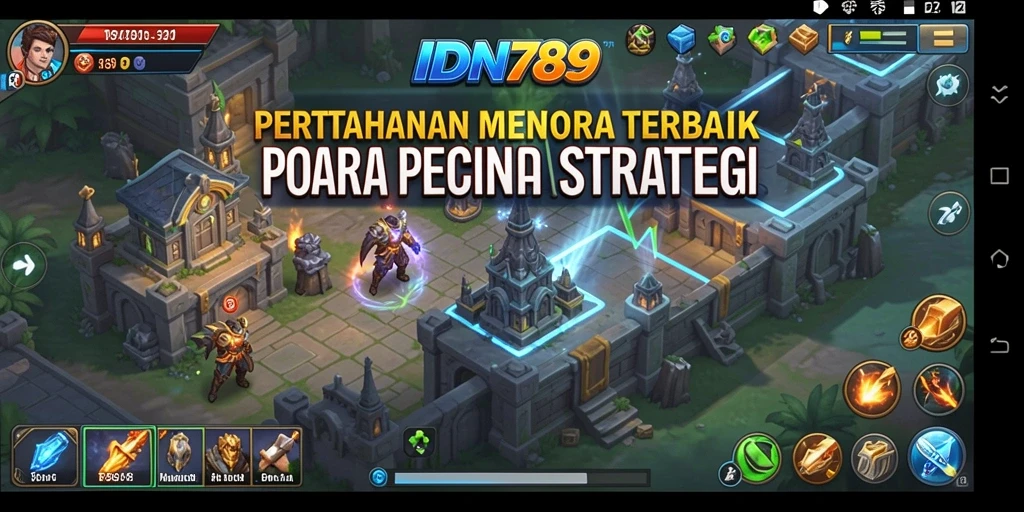 Screenshot gameplay IDN789 yang menunjukkan menara melawan gelombang musuh.