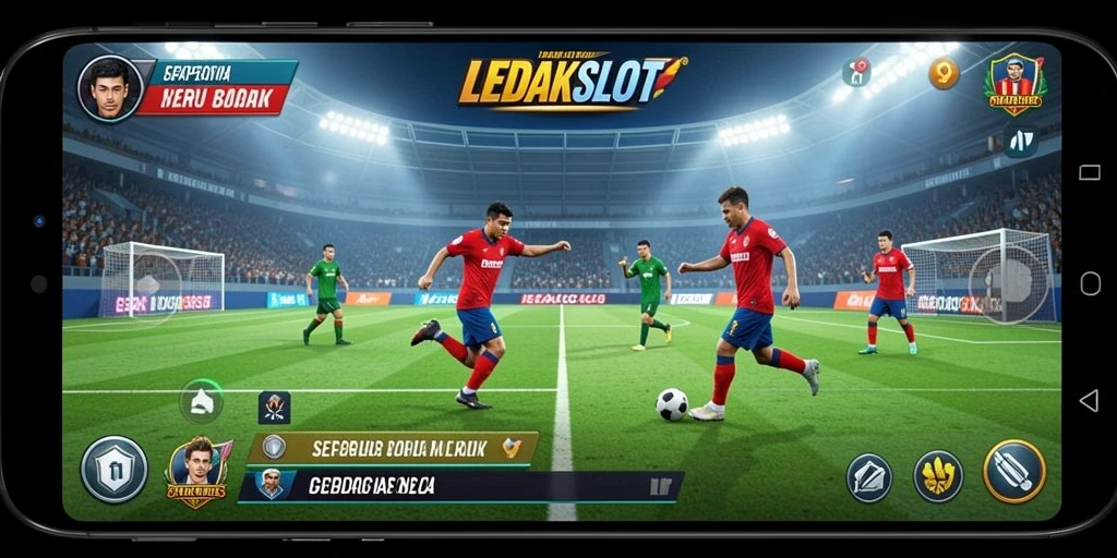 Tampilan gameplay LEDAKSLOT dengan aksi sepak bola yang mendebarkan.