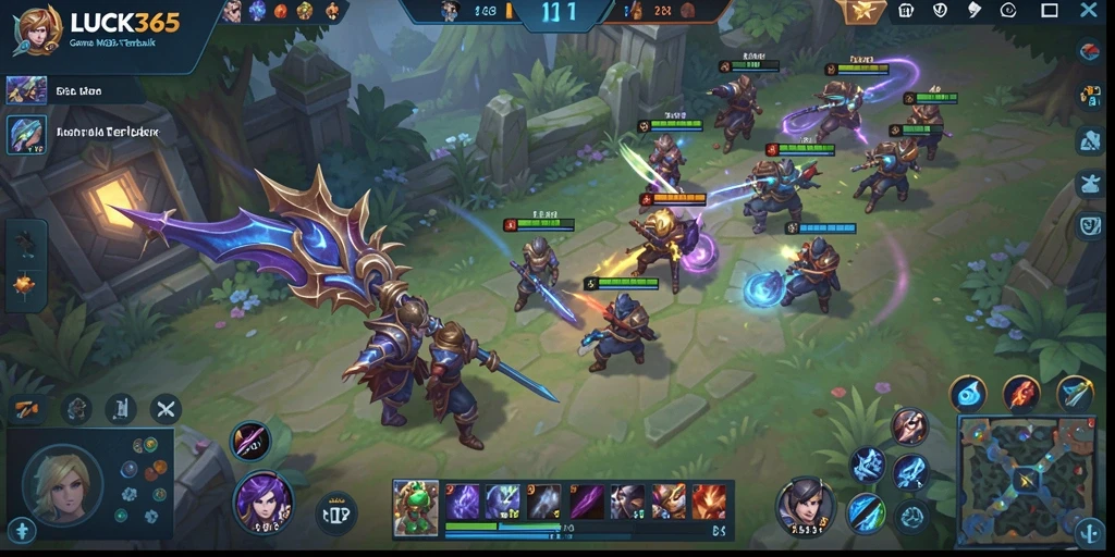 Tampilan gameplay seru dalam LUCK365 yang menunjukkan pertarungan antara dua tim.