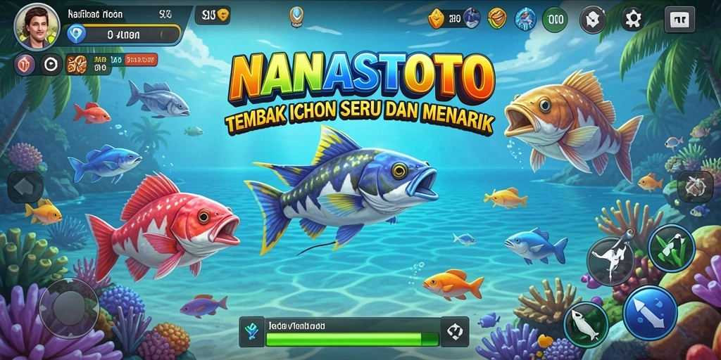 Tangkapan layar gameplay NANASTOTO yang menampilkan aksi tembak ikan yang seru.