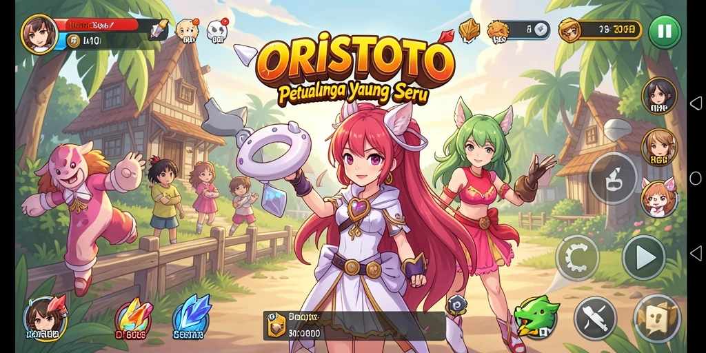 Tampilan gameplay <strong>ORISTOTO</strong> yang penuh warna dan menarik.