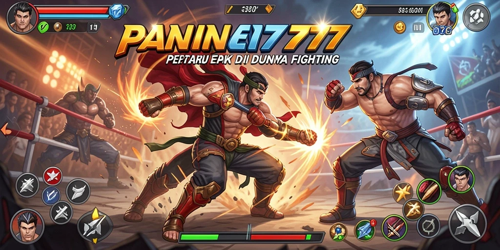 Tampilan gameplay <strong>PANEN77</strong> dengan pertarungan seru dan karakter unik.