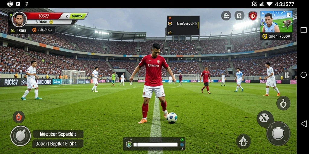 Screenshot gameplay RICIS77 yang menampilkan aksi di lapangan sepak bola.