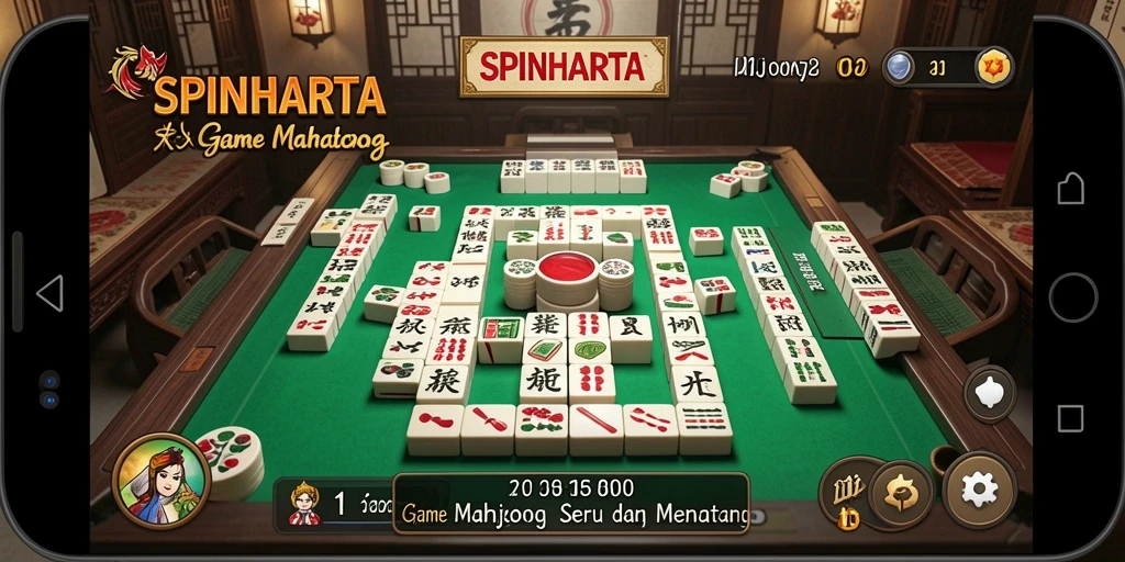 Tampilan gameplay SPINHARTA yang seru dalam permainan Mahjong.