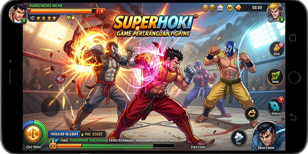 Tampilan aksi seru dalam SUPERHOKI dengan pertarungan yang intens.